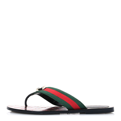 Gucci Nylon Calfskin Web GG Monogram Womens Thong Sandals 39 Green Red Cocoa 1 of 8