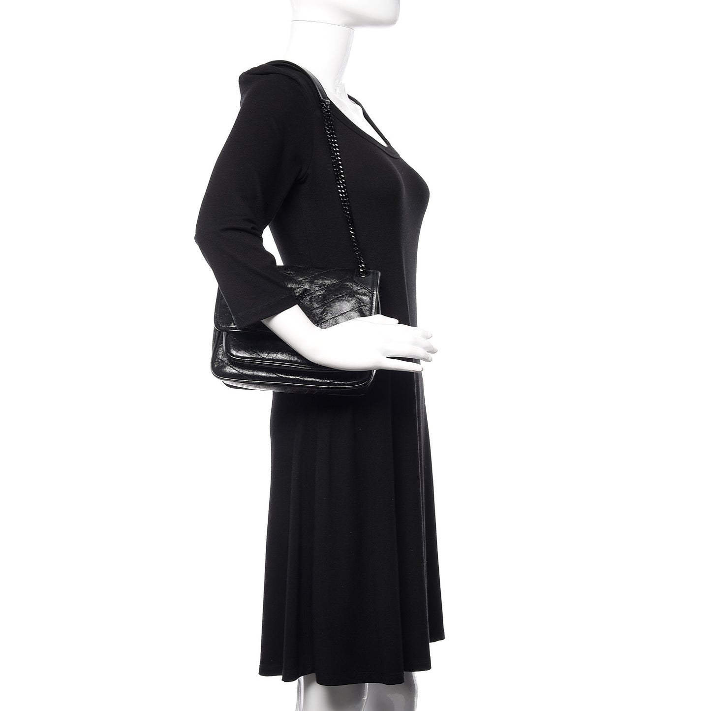 Crinkled Calfskin Matelasse Monogram Baby Niki Chain Satchel Black