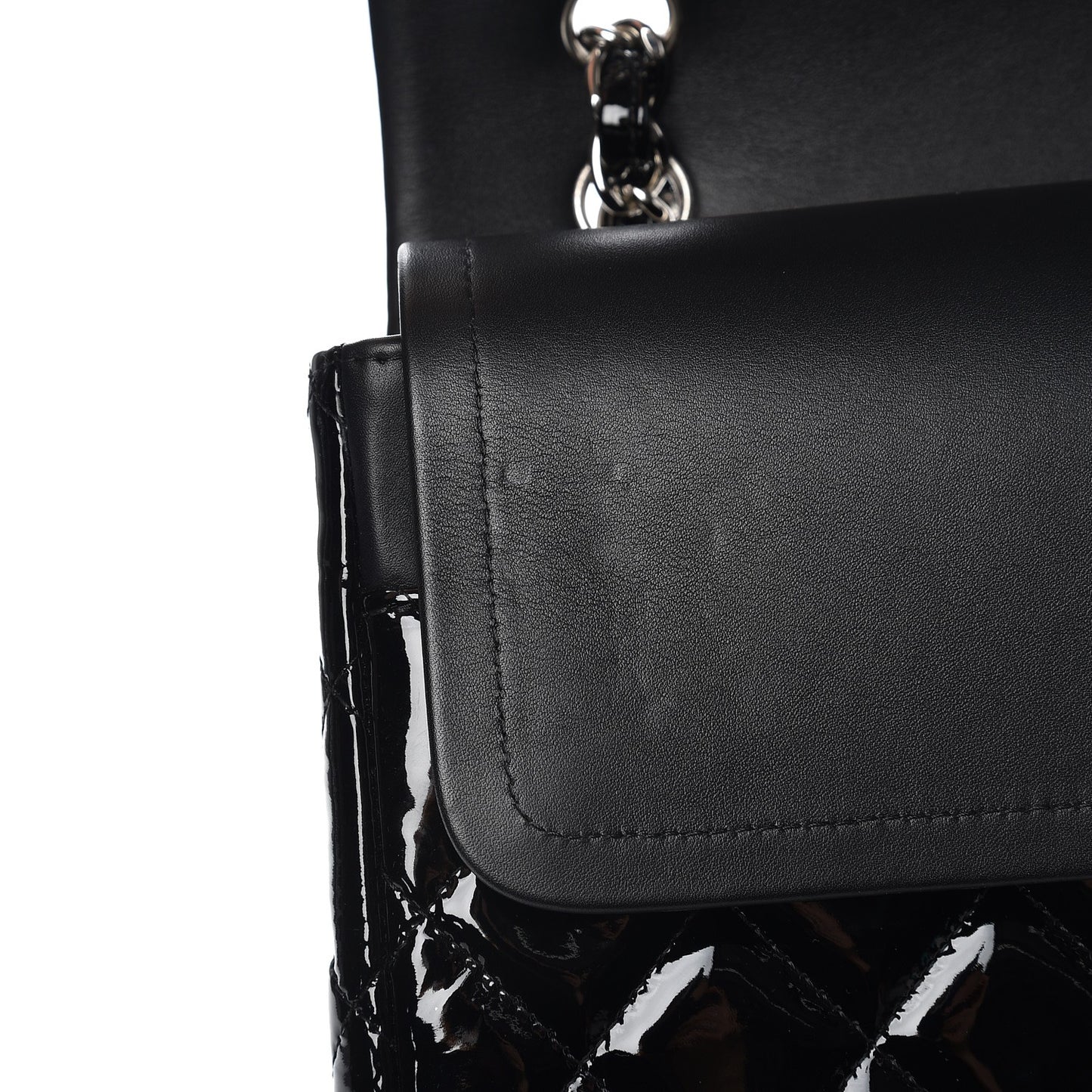 Patent Quilted Maxi Double Flap Black
