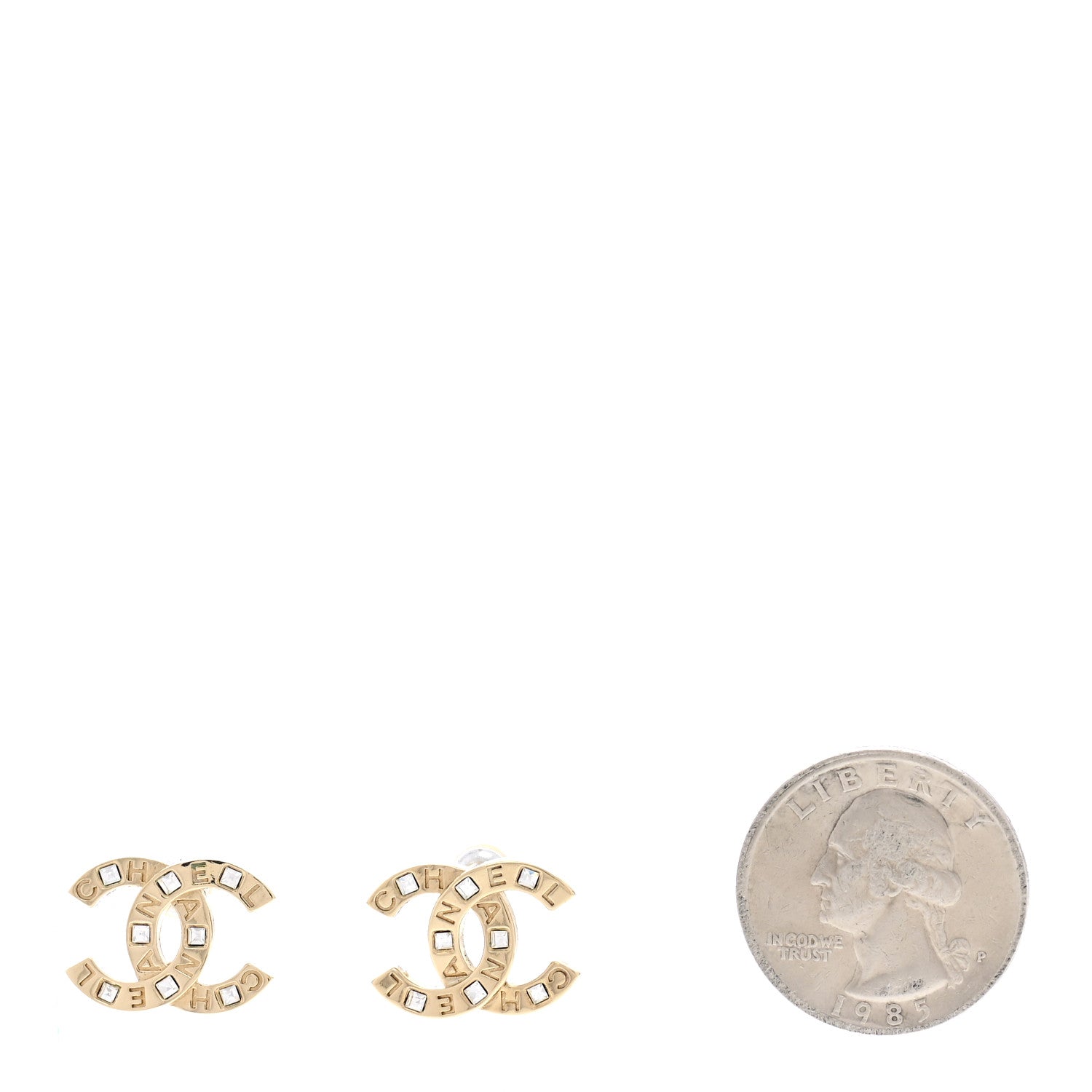 Chanel Crystal Metal CC Paris Button Stud Earrings Gold 2 of 5