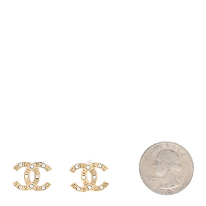 Chanel Crystal Metal CC Paris Button Stud Earrings Gold 2 of 5