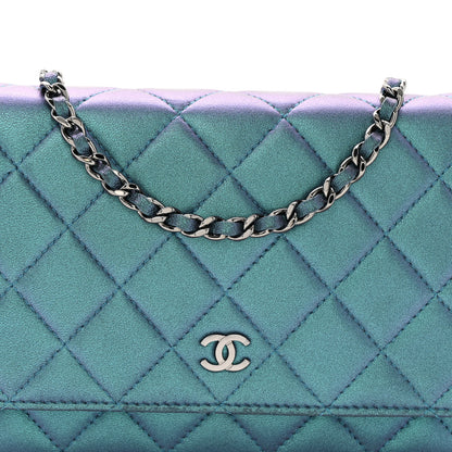 Chanel Iridescent Lambskin Quilted Wallet On Chain WOC Turquoise 9 of 12
