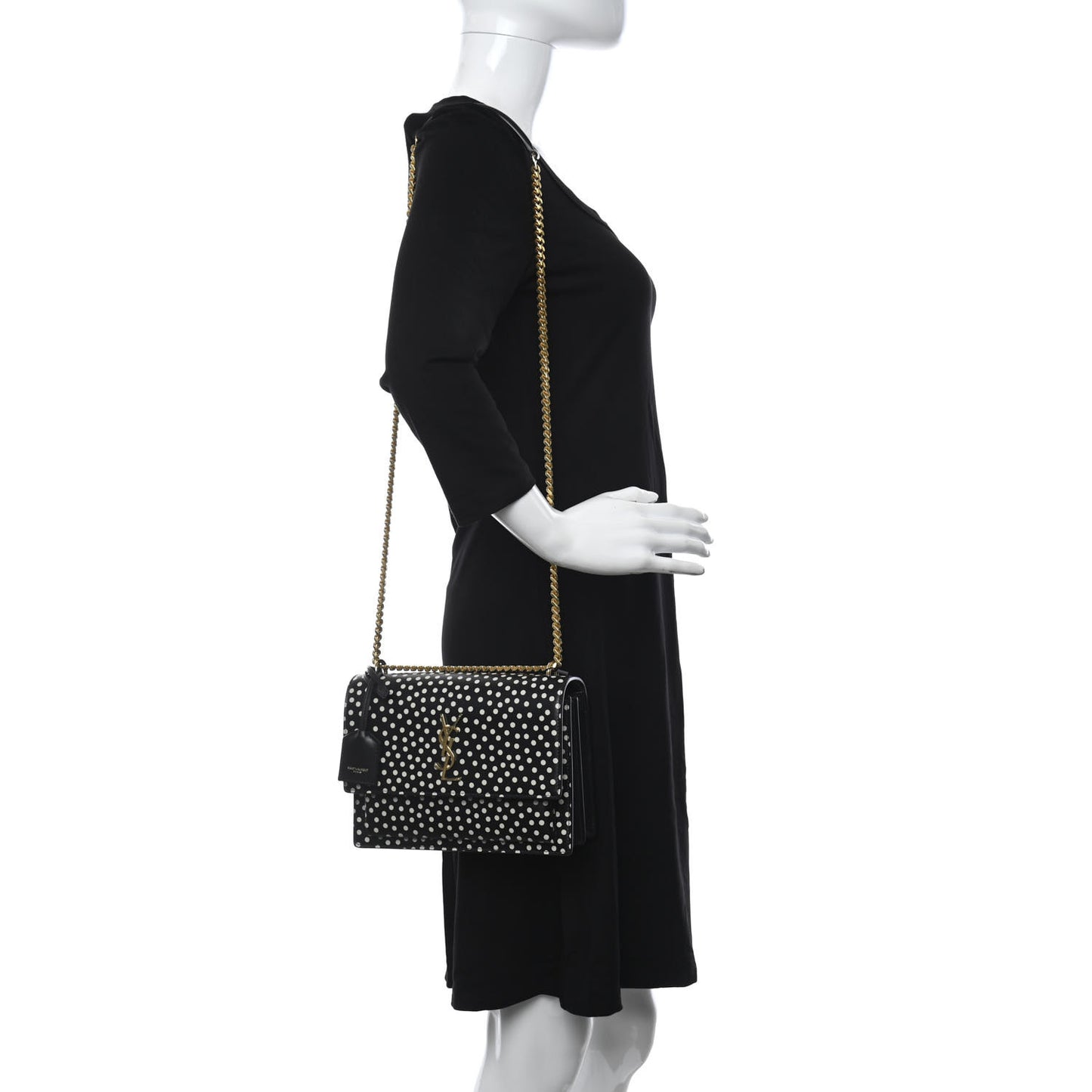 Calfskin Polka Dot Medium Monogram Sunset Black White
