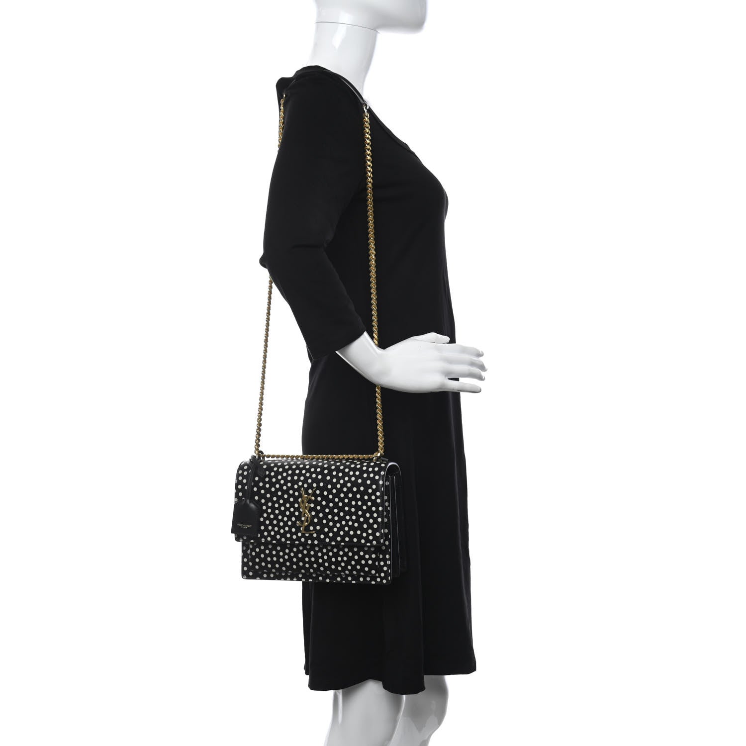 Saint Laurent Calfskin Polka Dot Medium Monogram Sunset Black White 2 of 11