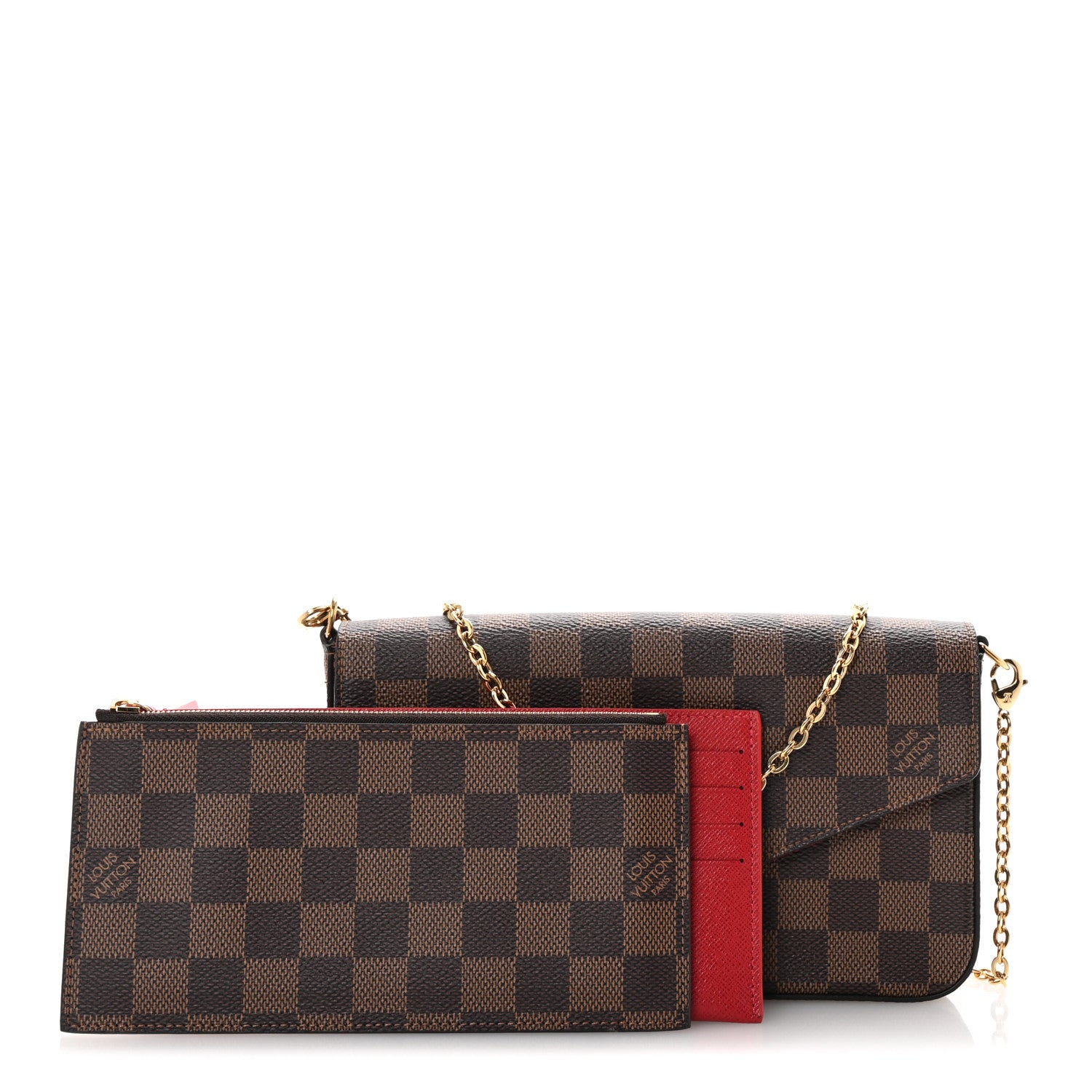 Louis Vuitton Damier Ebene Pochette Felicie Chain Wallet 3 of 10