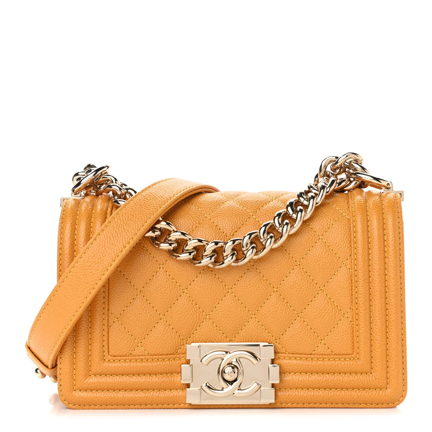 Caviar Quilted Small Boy Flap Yellow