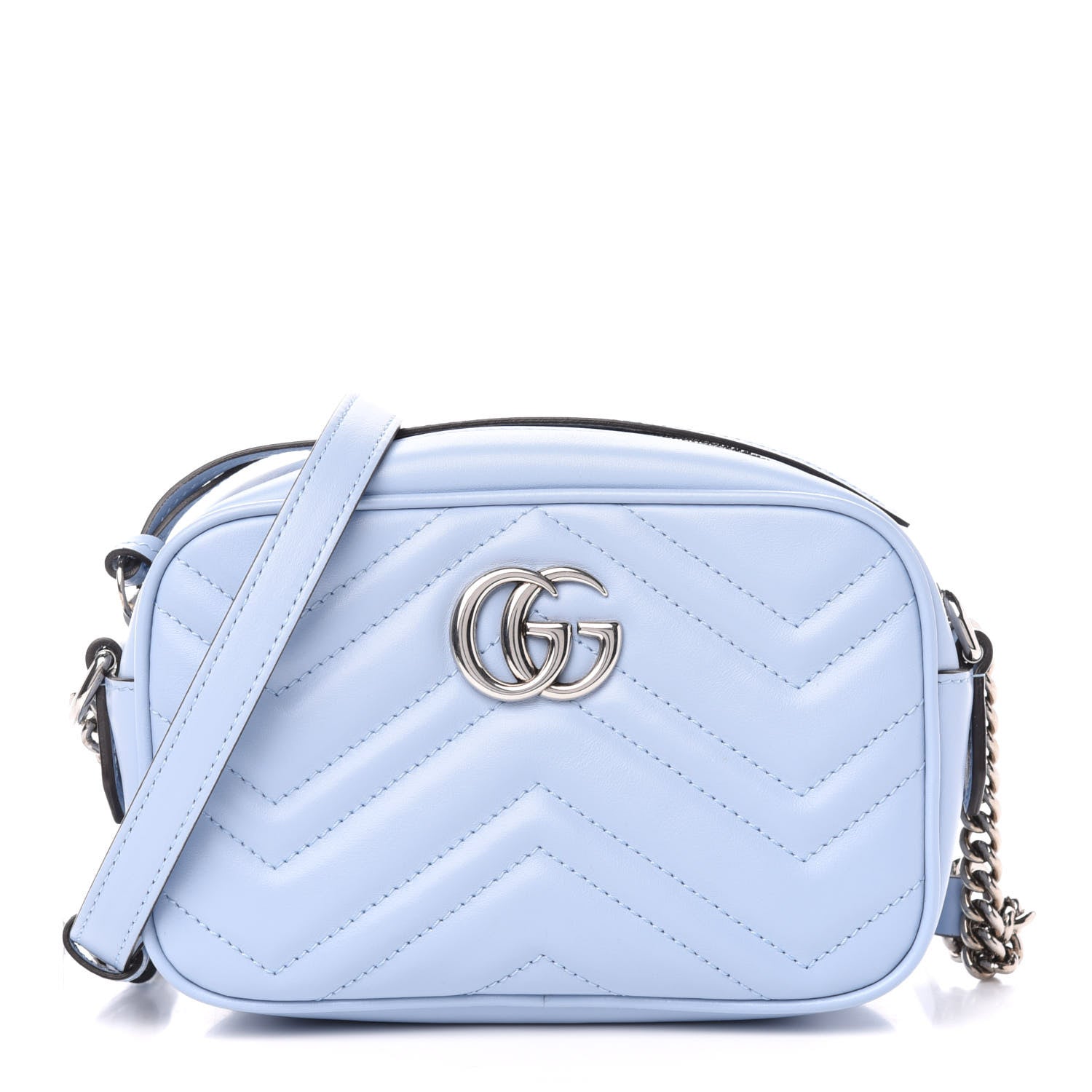 Gucci Calfskin Matelasse Mini GG Marmont Chain Shoulder Bag Porcelain Light Blue 1 of 13