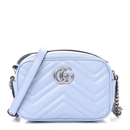 Gucci Calfskin Matelasse Mini GG Marmont Chain Shoulder Bag Porcelain Light Blue 1 of 13