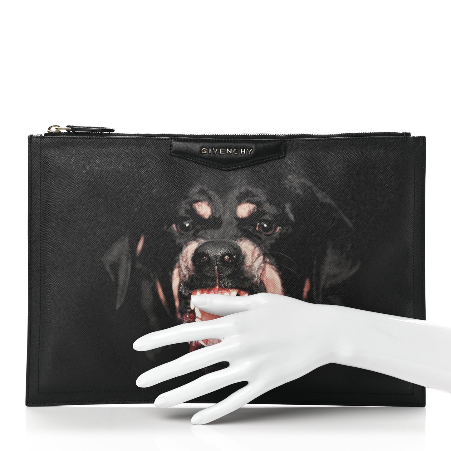 Texutured Coated Canvas Rottweiler Print Medium Cosmetic Pouch Black
