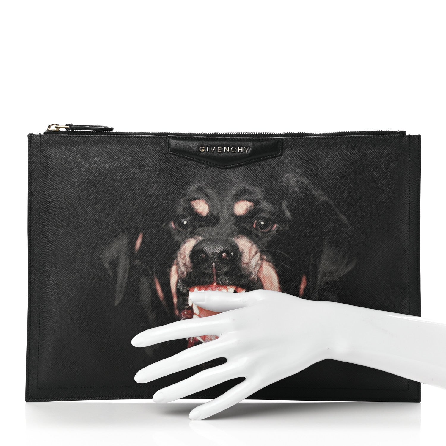 Givenchy Texutured Coated Canvas Rottweiler Print Medium Cosmetic Pouch Black 2 of 8