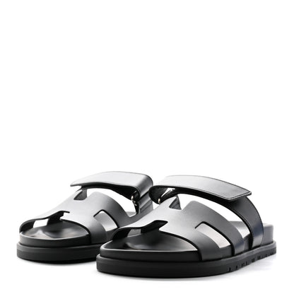 Hermes Calfskin Womens Chypre Sandals 36.5 Black 3 of 11
