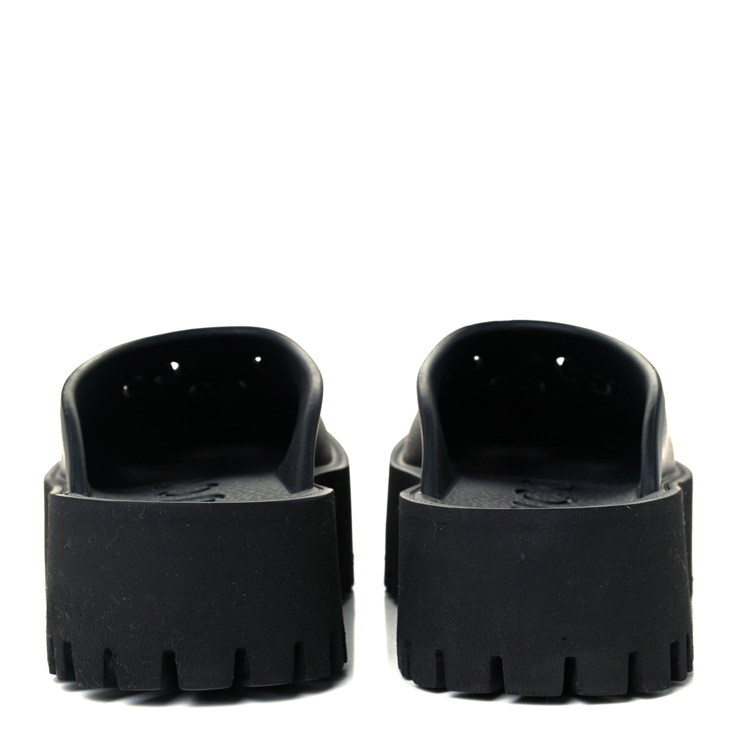 Rubber GG Monogram Perforated Elea Platform 55mm Lug Sole Sandals 38 Black