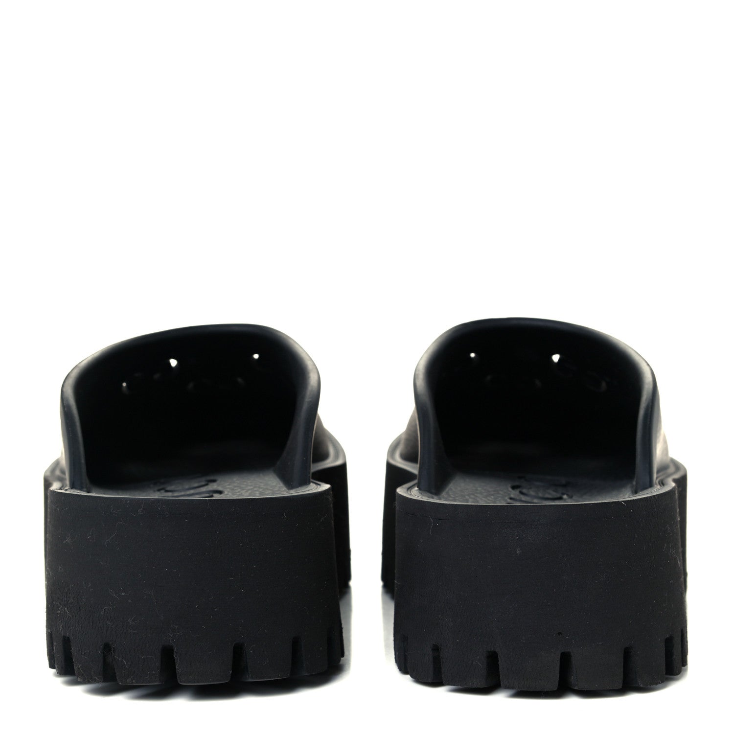 Gucci Rubber GG Monogram Perforated Elea Platform 55mm Lug Sole Sandals 38 Black 6 of 11