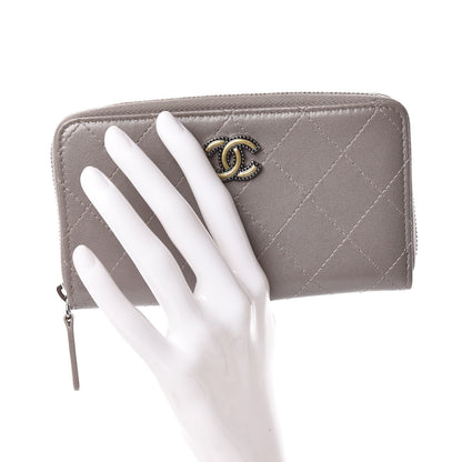 Chanel Calfskin Resin Stitched Small Zip Around Wallet Grey 2 of 8