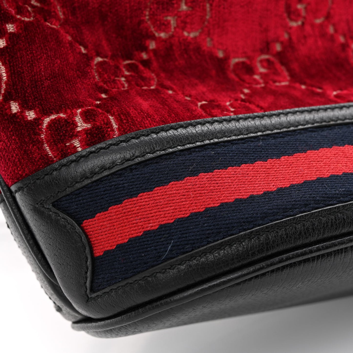 Velvet GG Monogram Textured Calfskin Web Bucket Bag Red Cipria Black