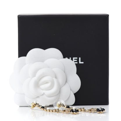 Chanel Crystal Enamel Flower CC Drop Earrings Gold White Black 5 of 5