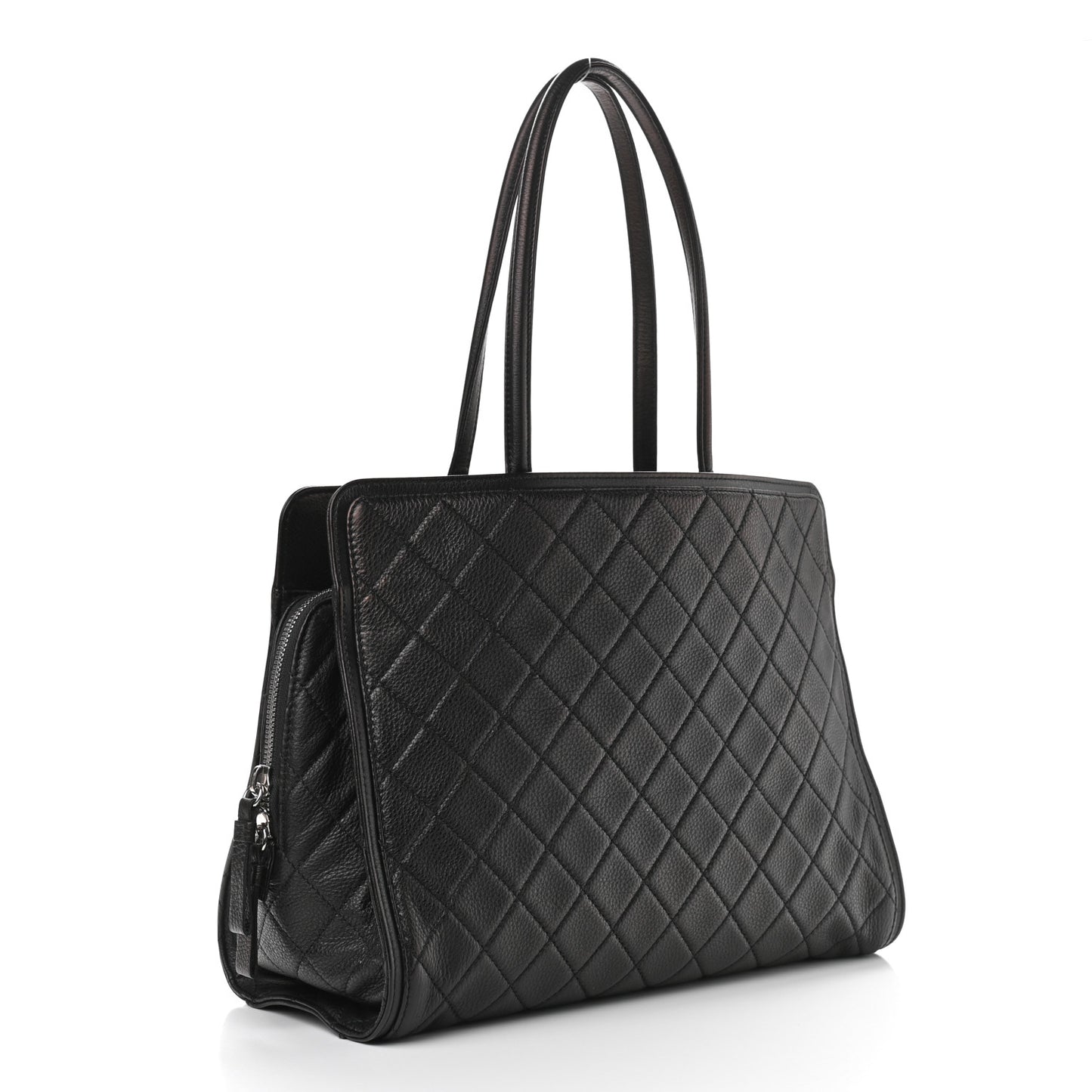 Calfskin Quilted Shopping Tote Black