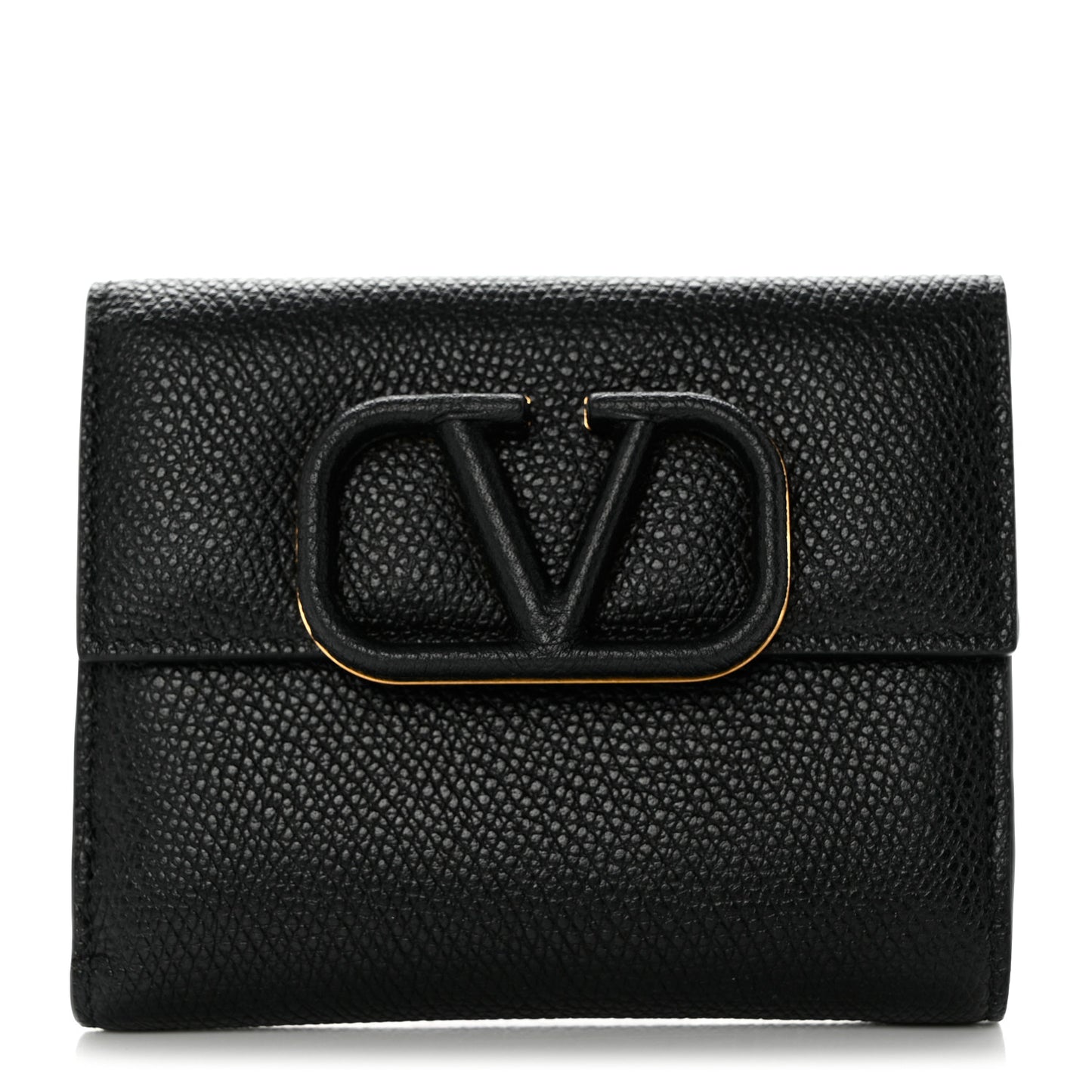 Grainy Calfskin VSling Compact Wallet Black