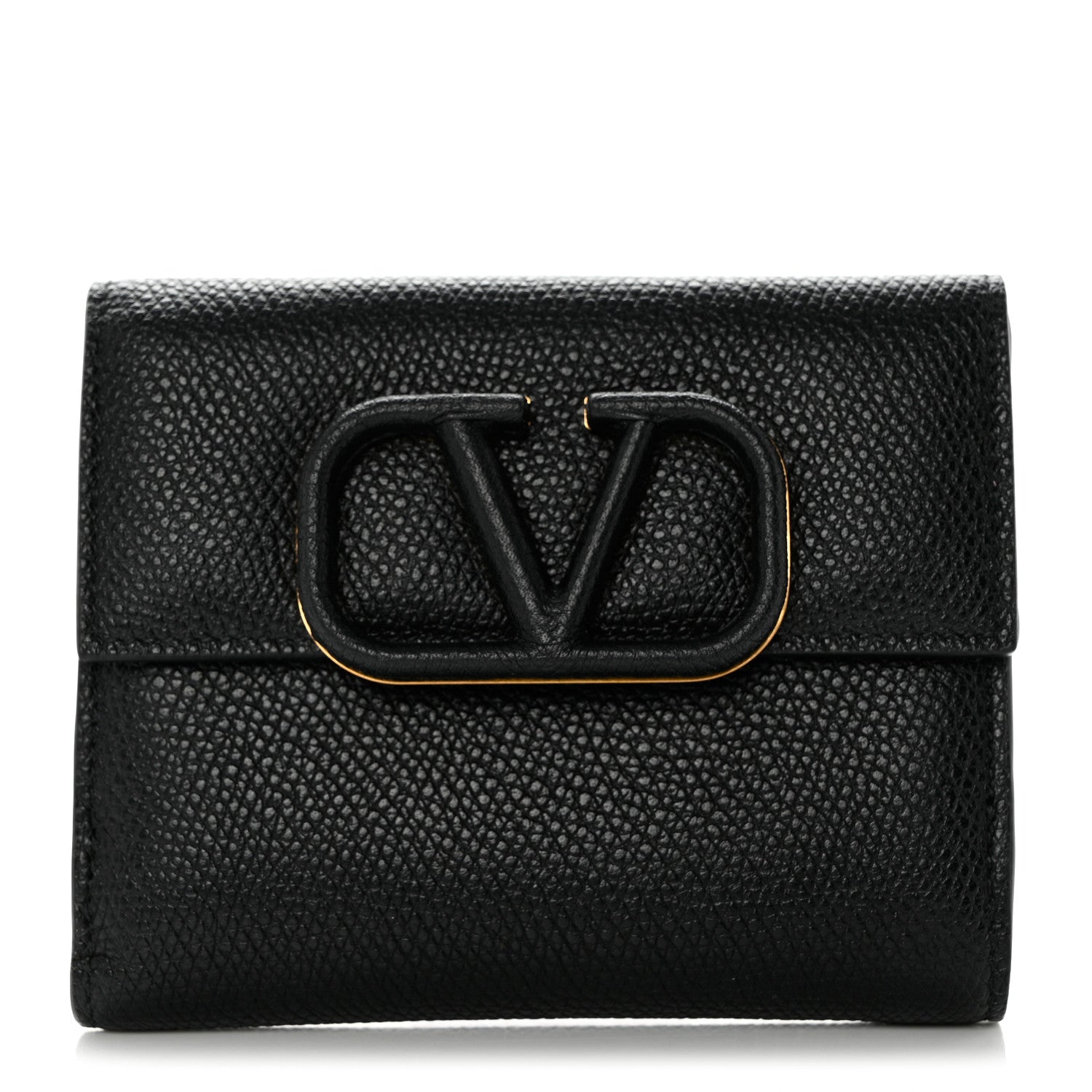 Valentino Garavani Grainy Calfskin VSling Compact Wallet Black 1 of 9