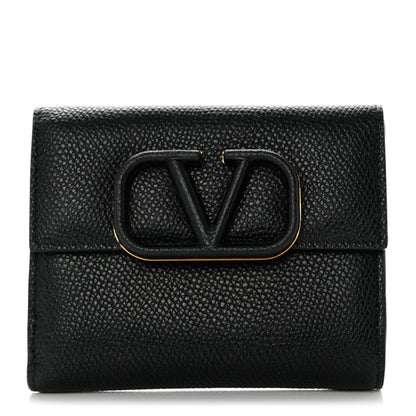 Valentino Garavani Grainy Calfskin VSling Compact Wallet Black 1 of 9