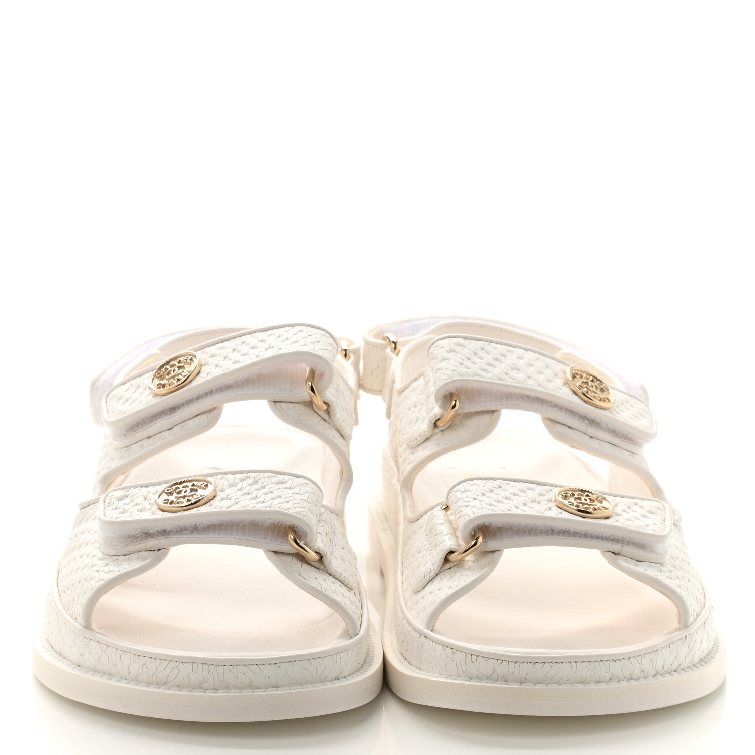 Chanel Calfskin Printed Velcro Dad Sandals 39 White 2 of 10