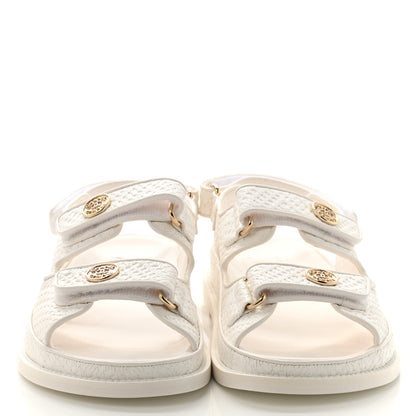 Chanel Calfskin Printed Velcro Dad Sandals 39 White 2 of 10
