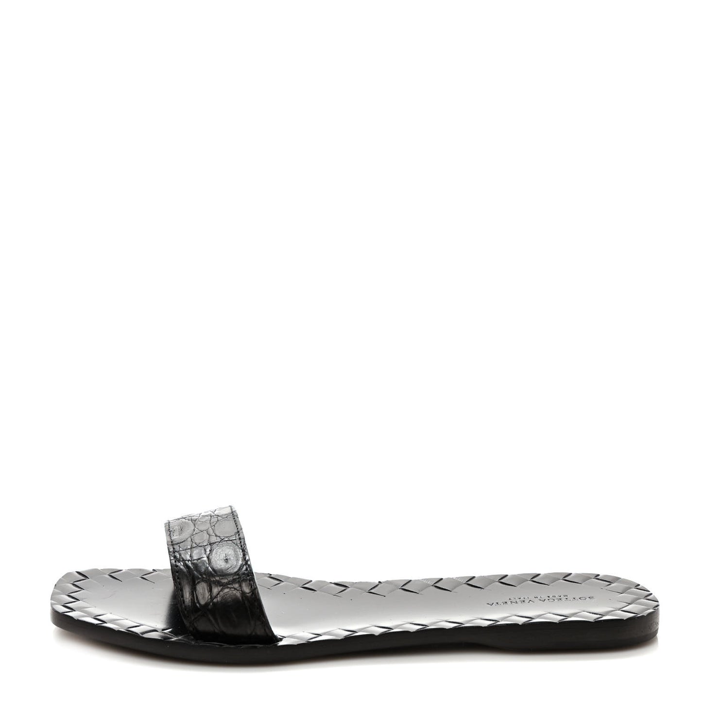Nappa Embossed Flat Sandals 38 Black