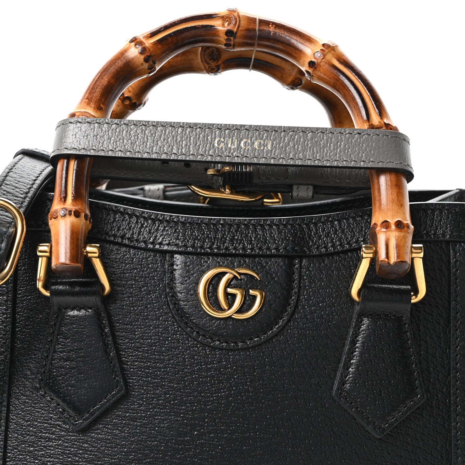 Gucci Textured Dollar Calfskin Web Mini Diana Tote Bag Black Dusty Grey 8 of 10