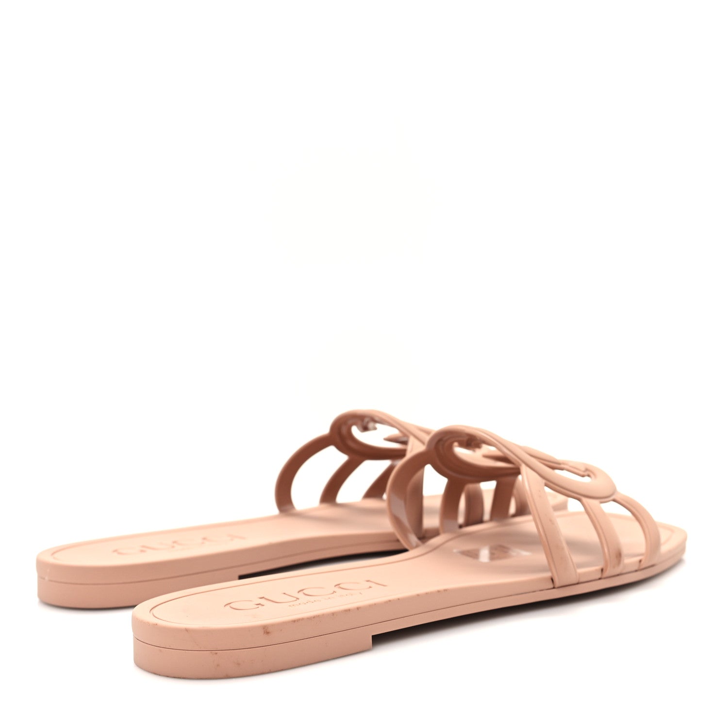 Gucci Rubber Interlocking G Womens Slide Sandals 39 Light Beige 5 of 10