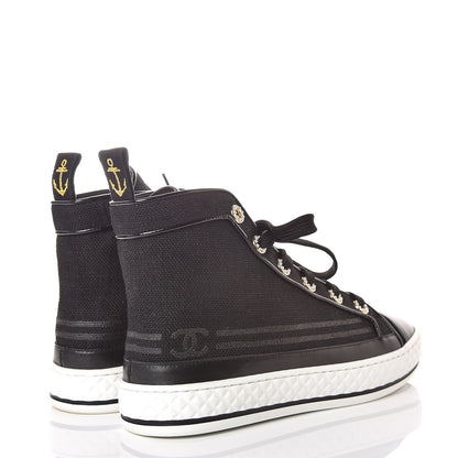Chanel Fabric Lambskin Lace Up Cap Toe Sneakers 36.5 Black 4 of 10
