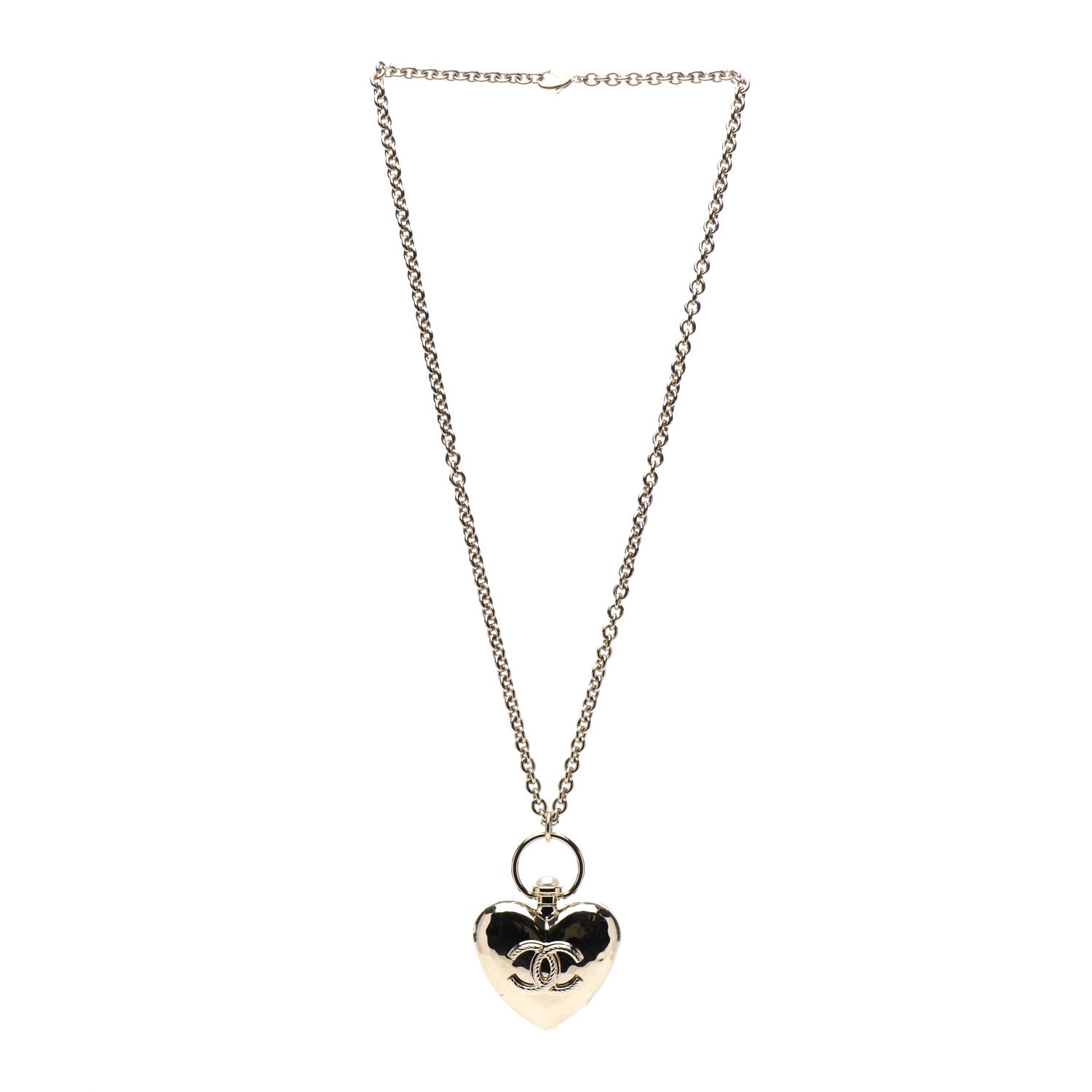 Chanel Metal CC Heart Locket Necklace Gold 3 of 4