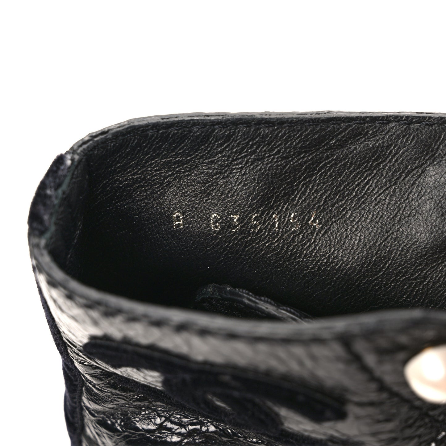 Shiny Calfskin Velvet Pearl Combat Short Boots 36 Black