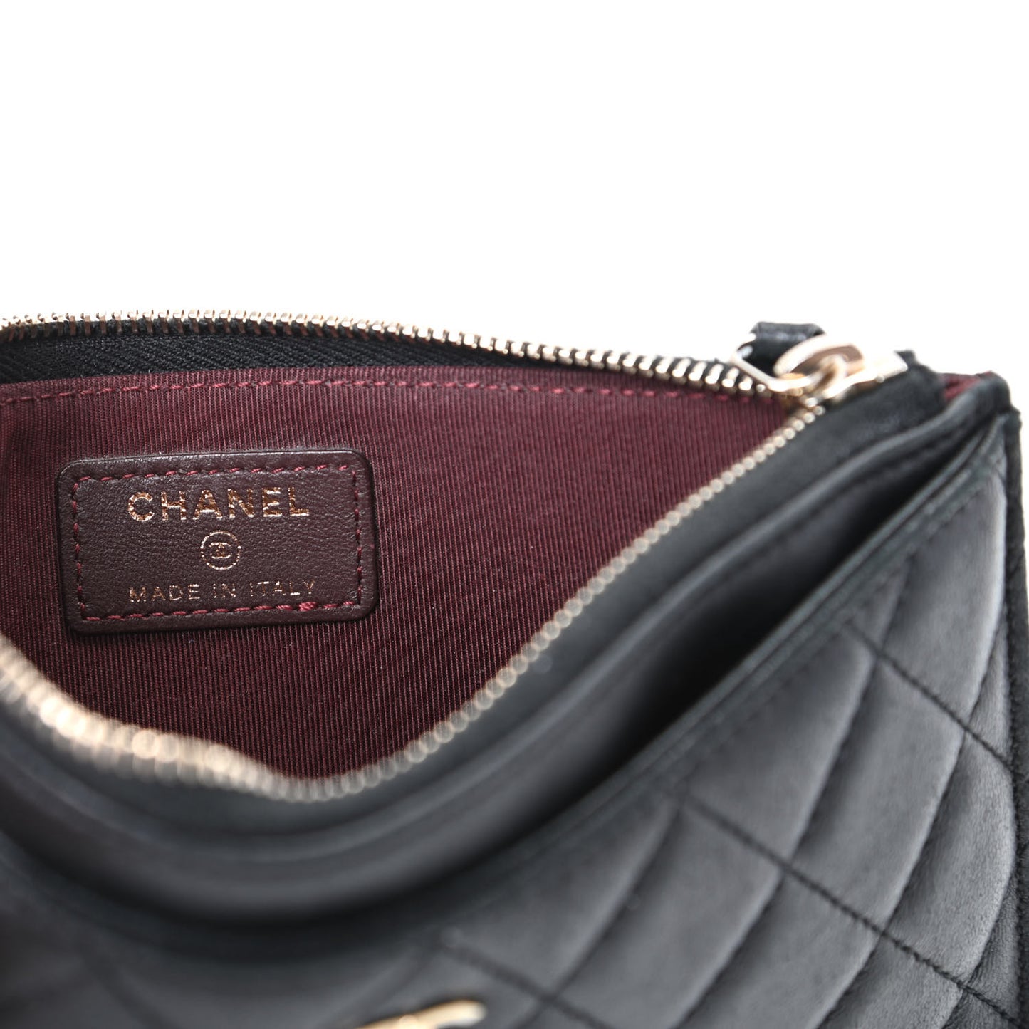 Lambskin Quilted Classic Zip Pouch Black