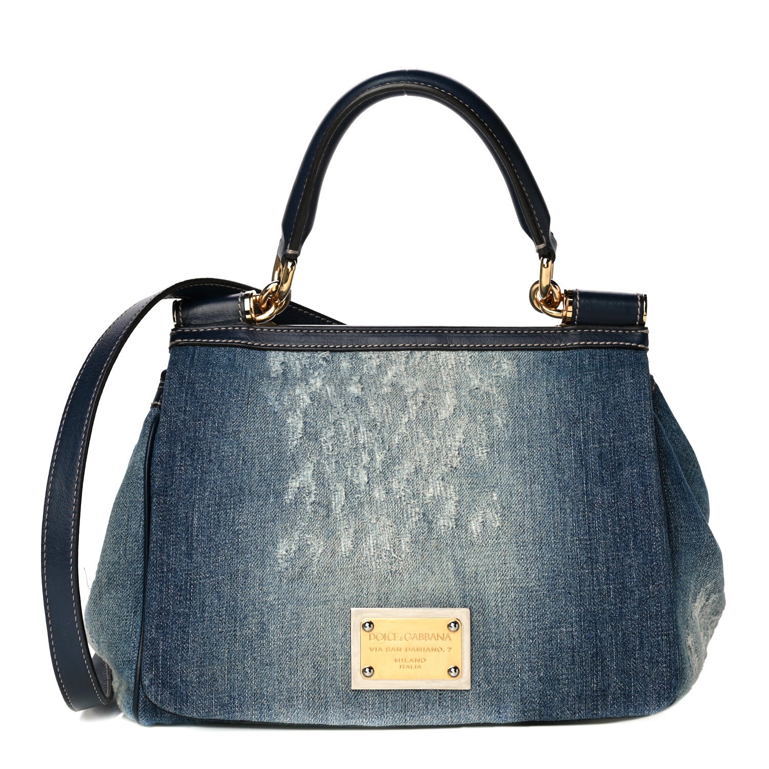 Dolce & Gabbana Distressed Denim Miss Sicily Satchel Blue Jeans 1 of 23