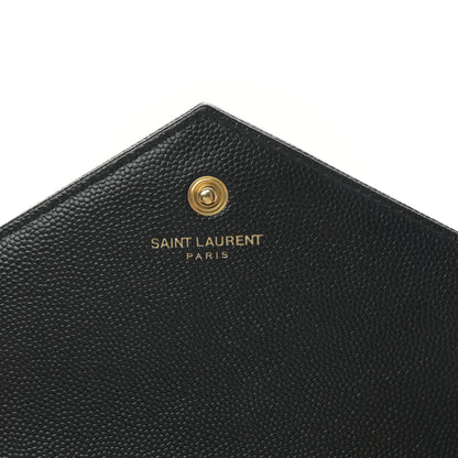 Saint Laurent Grain De Poudre Matelasse Chevron Monogram Envelope Chain Wallet Black 6 of 9