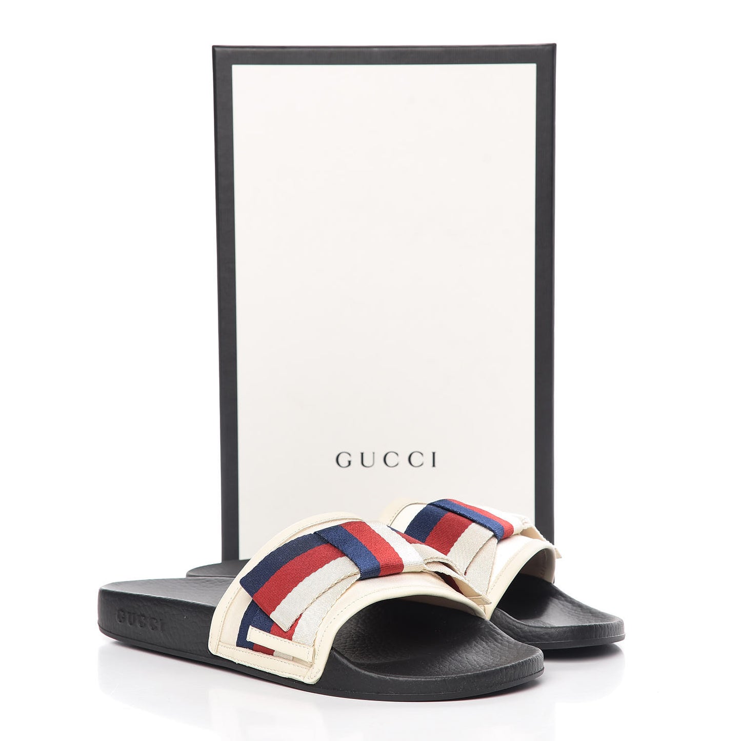 Satin Web Sylvie Bow Slide Sandals 40 White