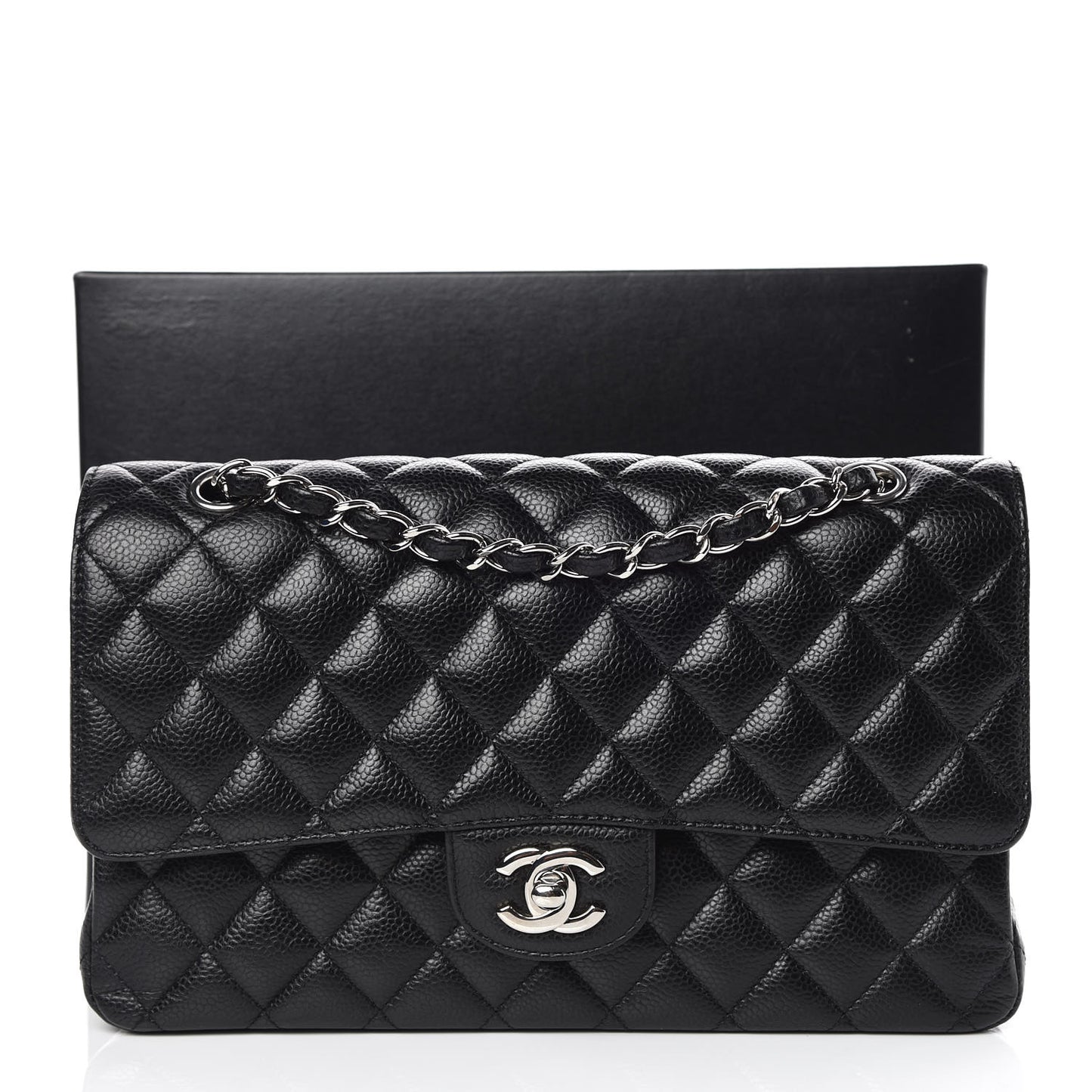Caviar Quilted Medium Double Flap Black