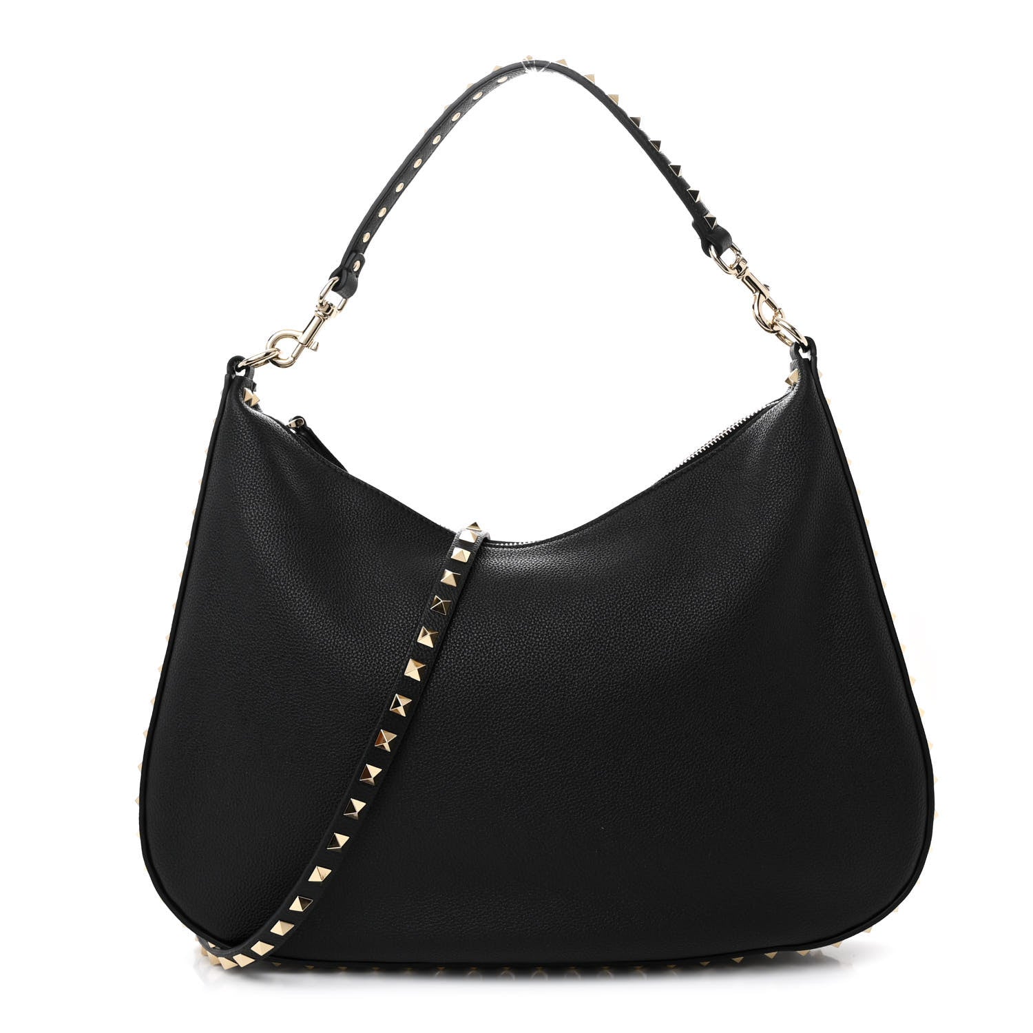 Valentino Garavani Grained Calfskin Rockstud Hobo Bag Black 1 of 9