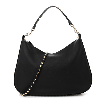 Valentino Garavani Grained Calfskin Rockstud Hobo Bag Black 1 of 9