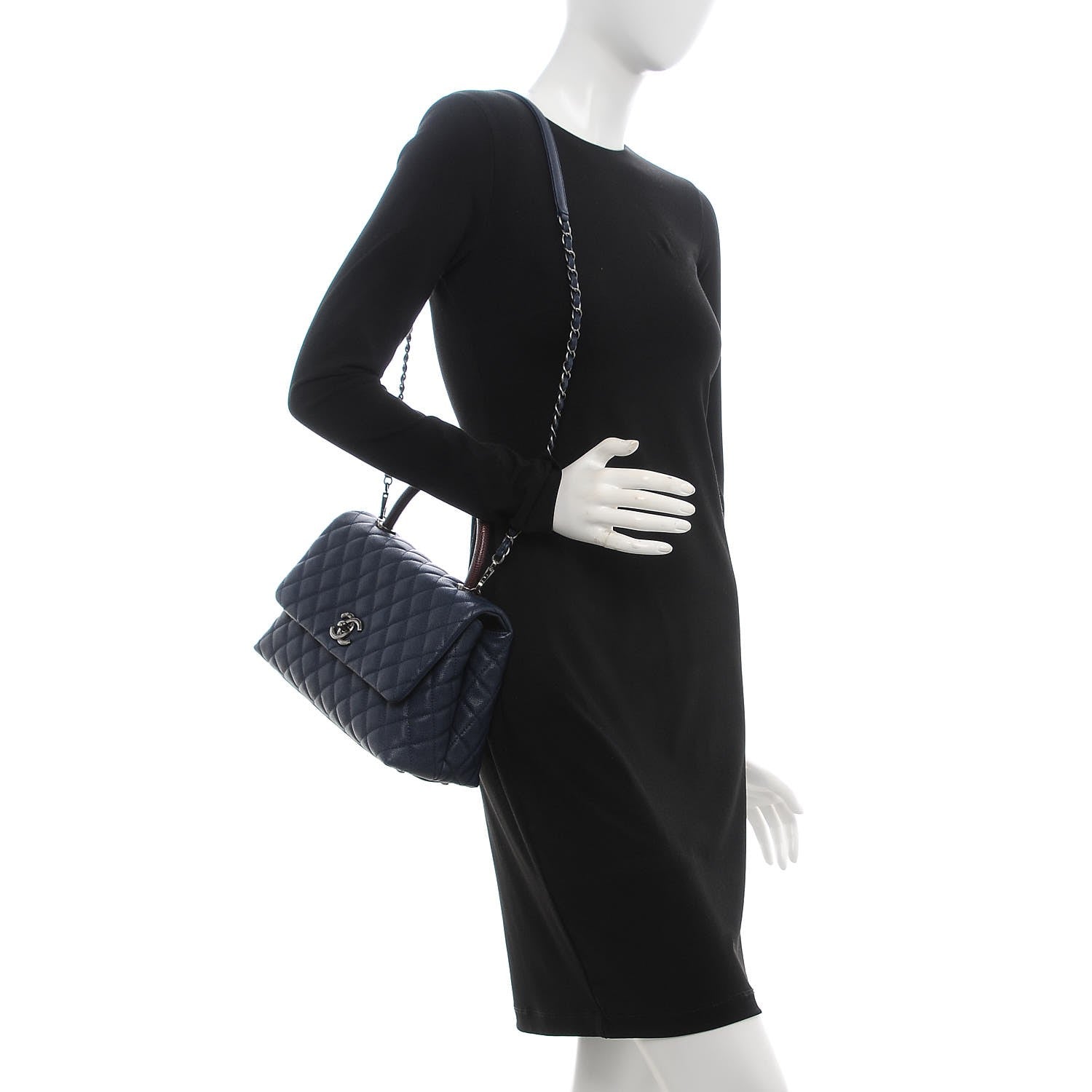Chanel Caviar Lizard Quilted Small Coco Handle Flap Navy 2 of 8