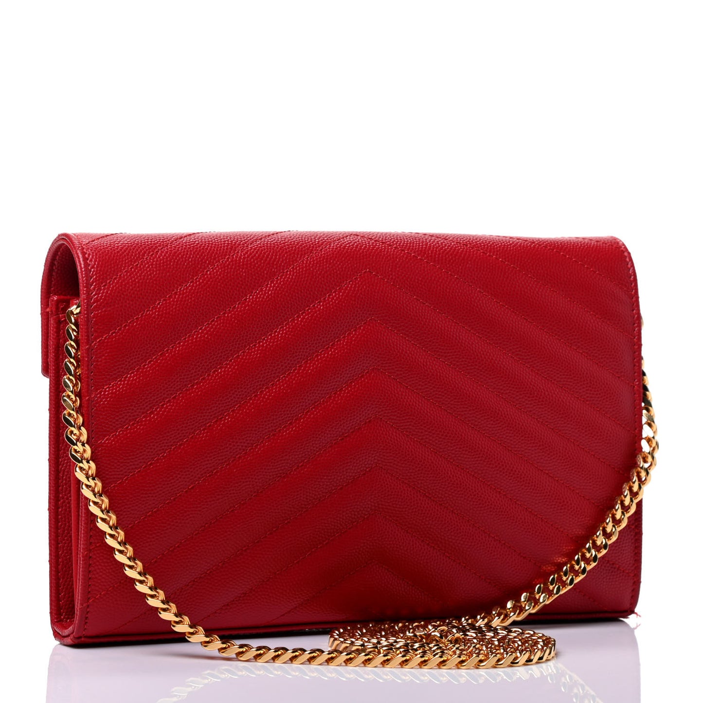 Grain De Poudre Matelasse Chevron Monogram Chain Wallet Red
