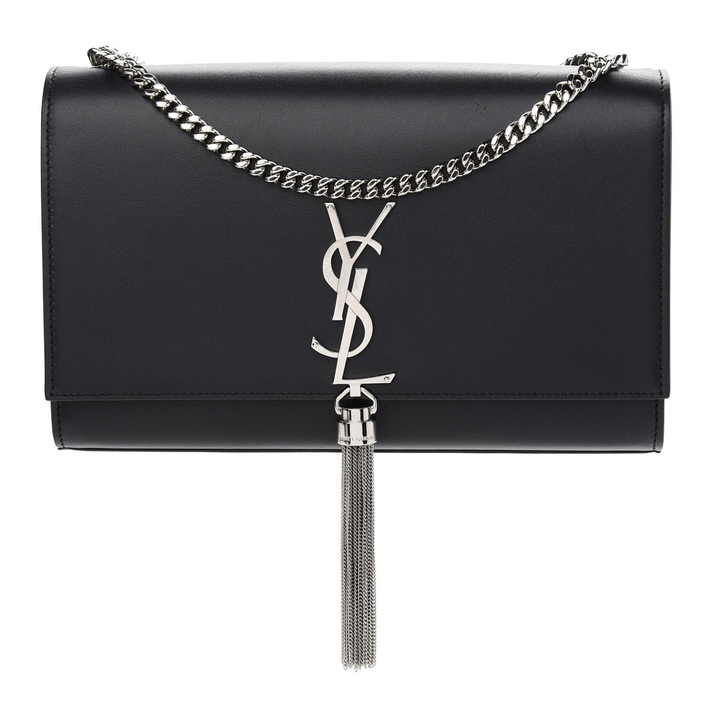 Smooth Calfskin Medium Classic Monogram Kate Tassel Satchel Black