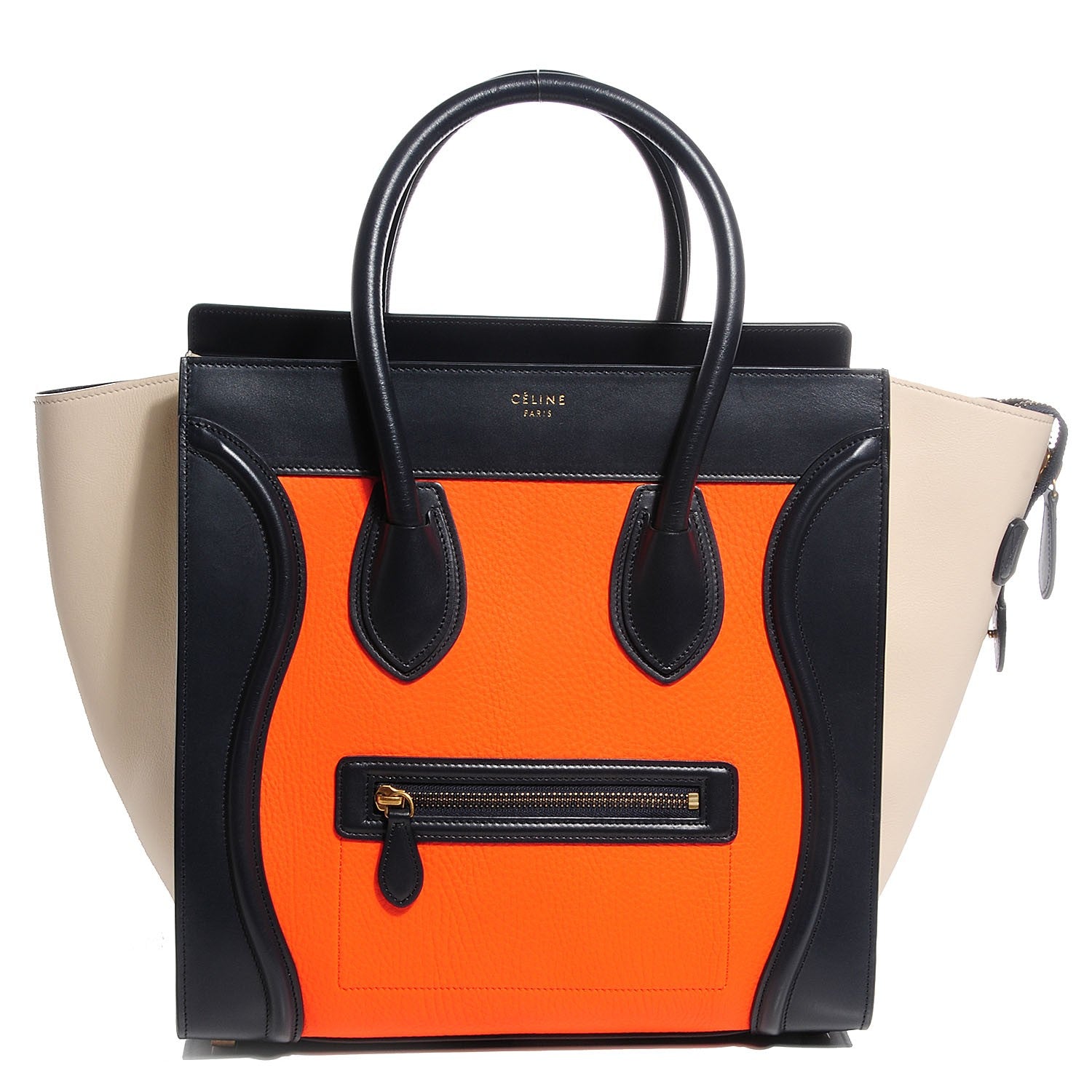 Celine Elephant Calfskin Mini Tri-Color Luggage Bright Orange 1 of 8