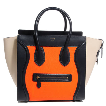 Celine Elephant Calfskin Mini Tri-Color Luggage Bright Orange 1 of 8