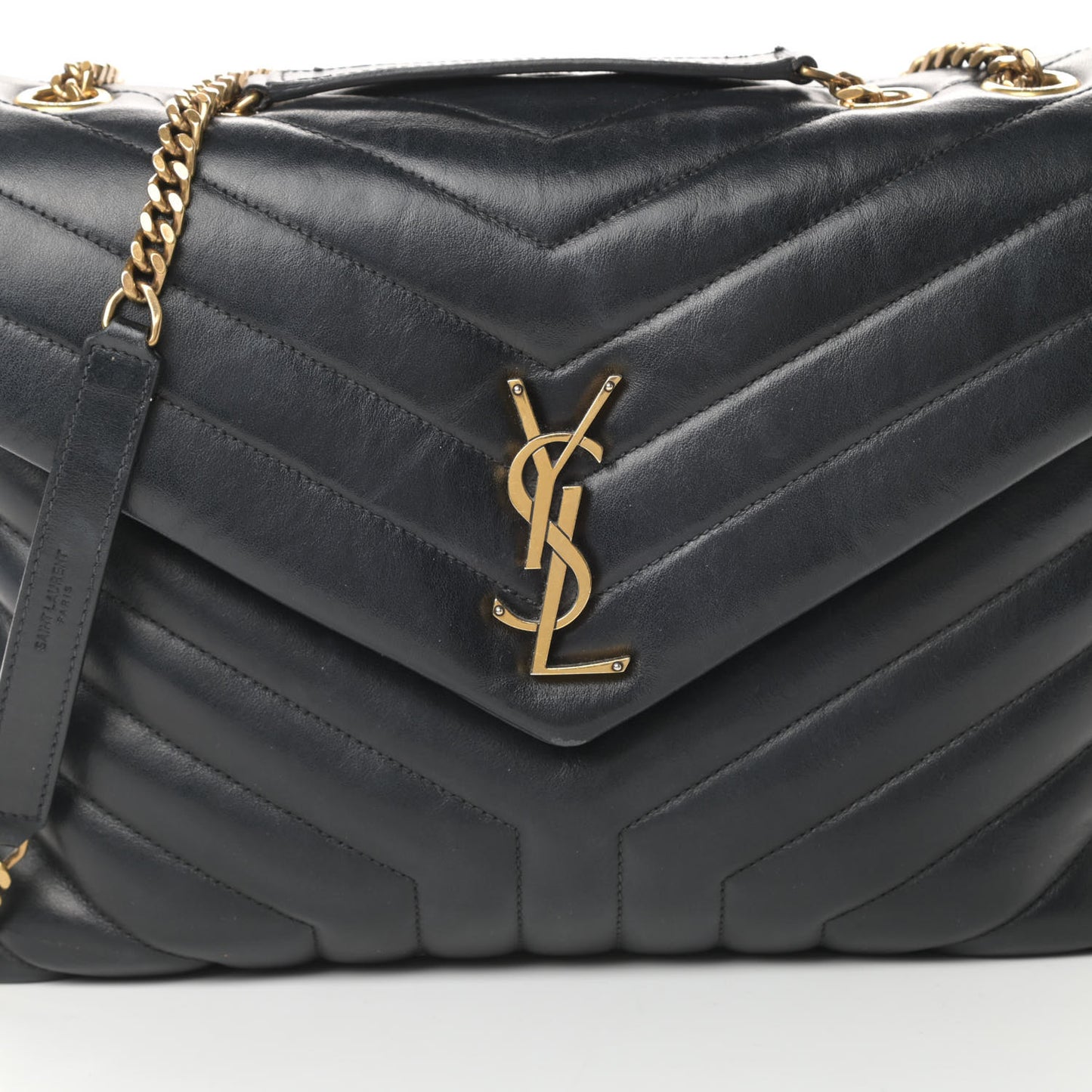Calfskin Y Quilted Monogram Medium Loulou Chain Satchel Black