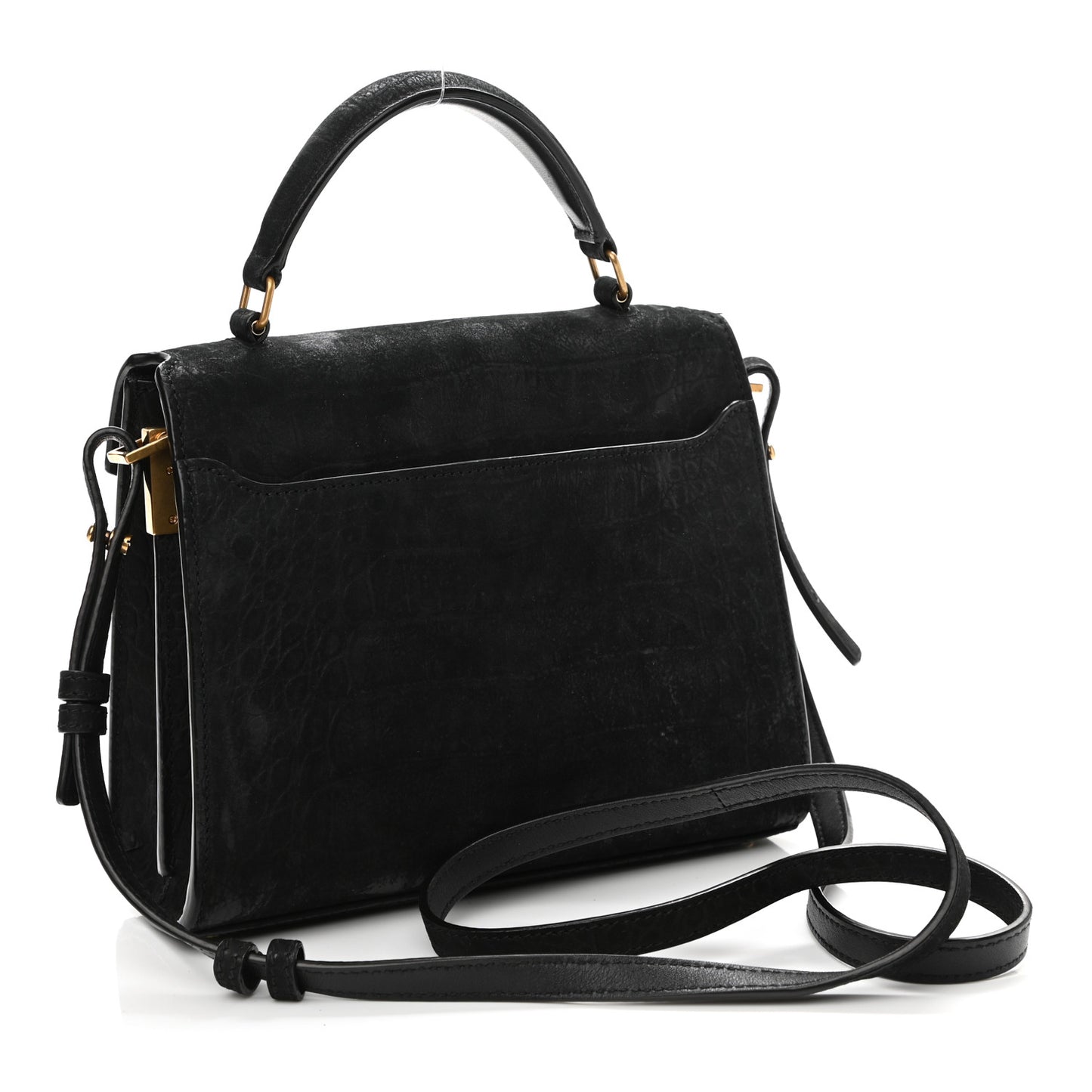 Nubuk Crocodile Embossed Mini Classic Monogram Cassandra Top Handle Black