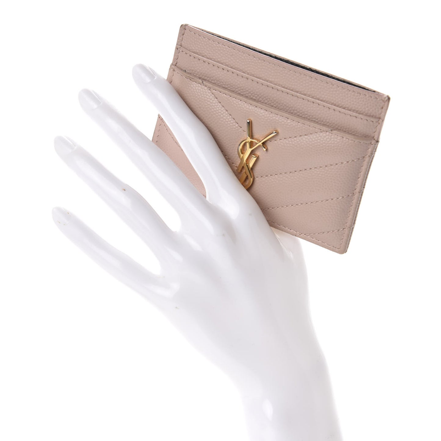 Grain De Poudre Matelasse Chevron Monogram Credit Card Case Pale Pink