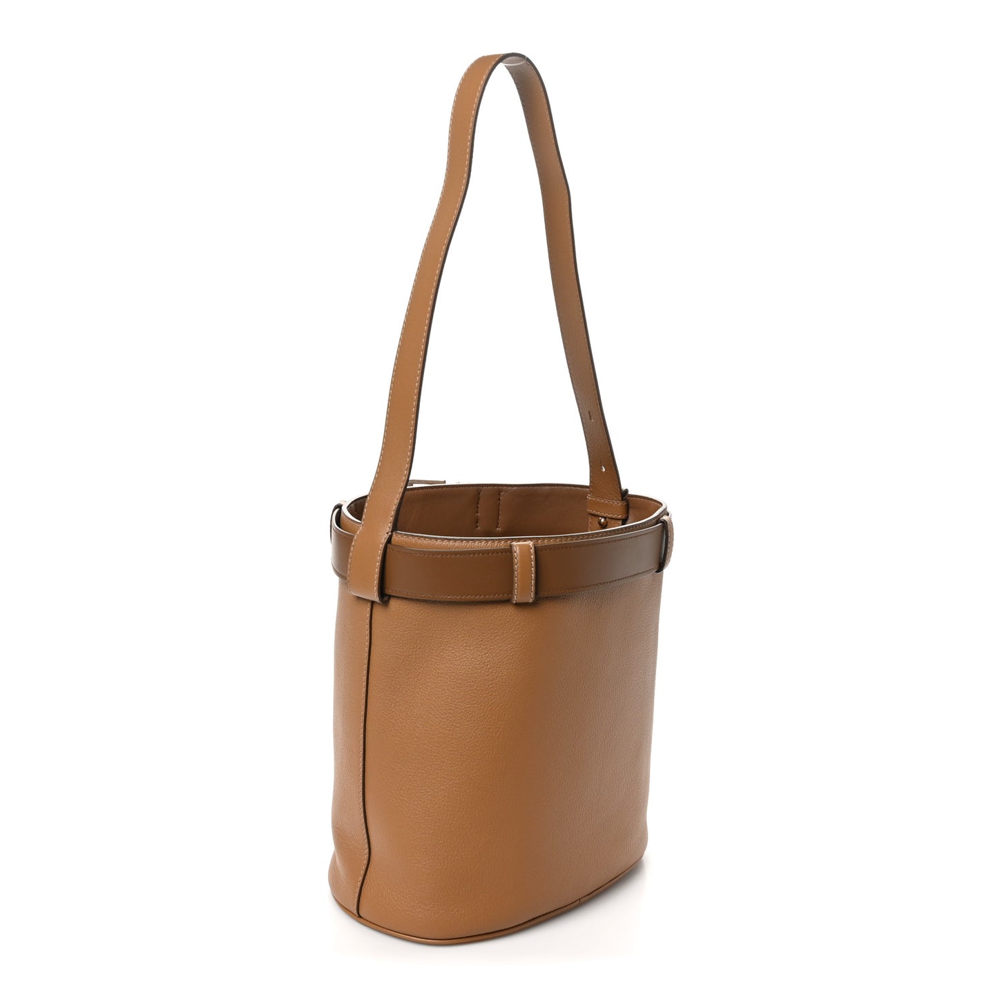 Calfskin Buckle Bucket Bag With Belt Caramel
