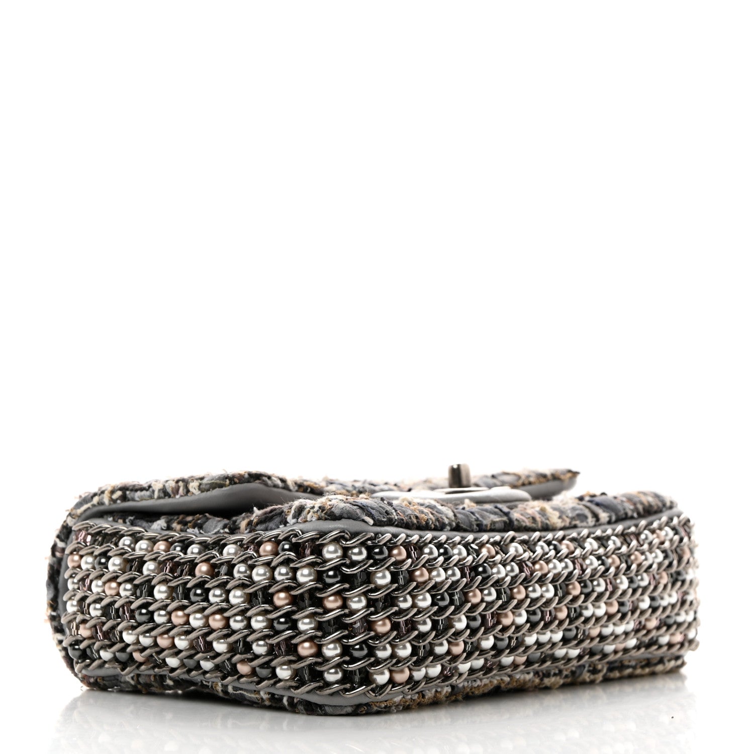 Chanel Tweed Quilted Mini Side Pearl Flap Bag Grey 4 of 10