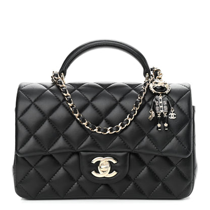 Chanel Lambskin Quilted Mini Lion Charm Top Handle Rectangular Flap Black 1 of 12